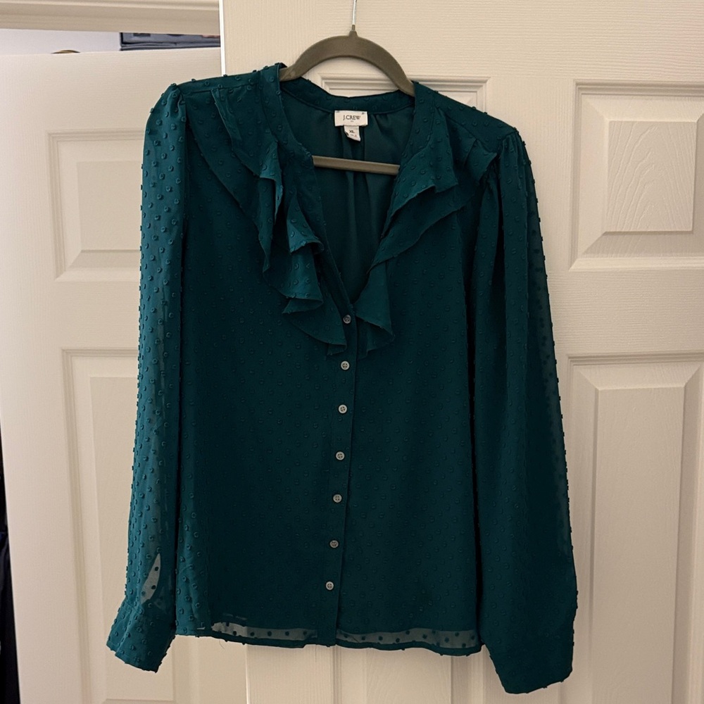 J. Crew Green Ruffle Blouse - Picture 4 of 9